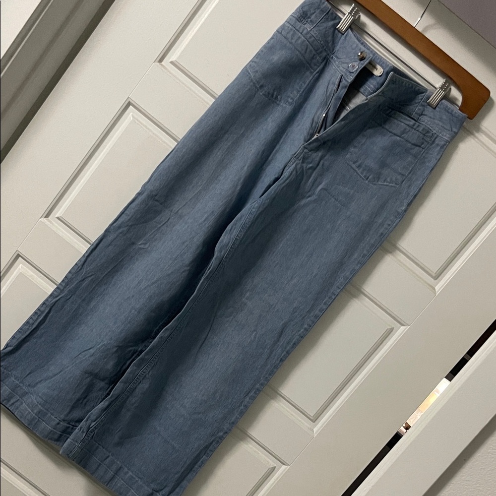 Pilcro Wide Leg Flare Jeans in Light Blue Denim